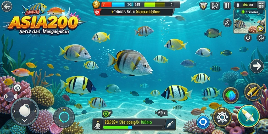 Screenshot menampilkan aksi menembak ikan di ASIA200 yang seru.