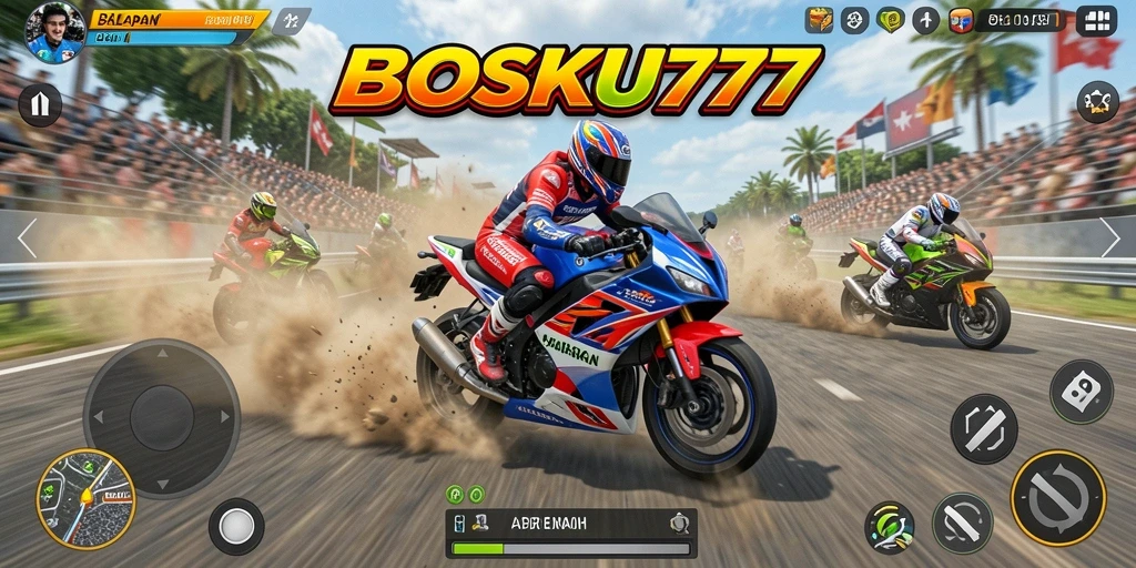 Tampilan seru dari gameplay balapan motor di BOSKU777.