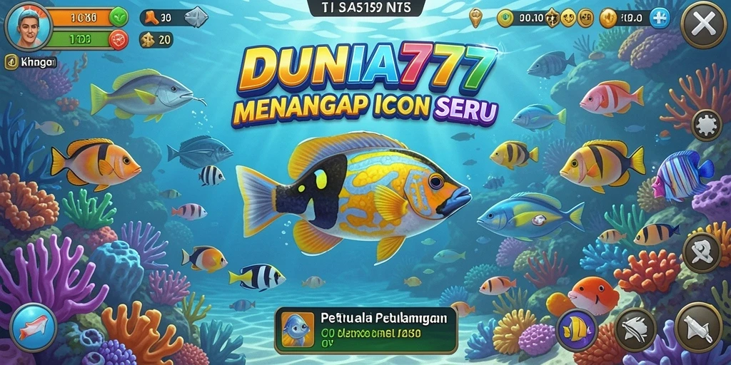 Gameplay seru DUNIA777 dengan berbagai ikan berwarna-warni.