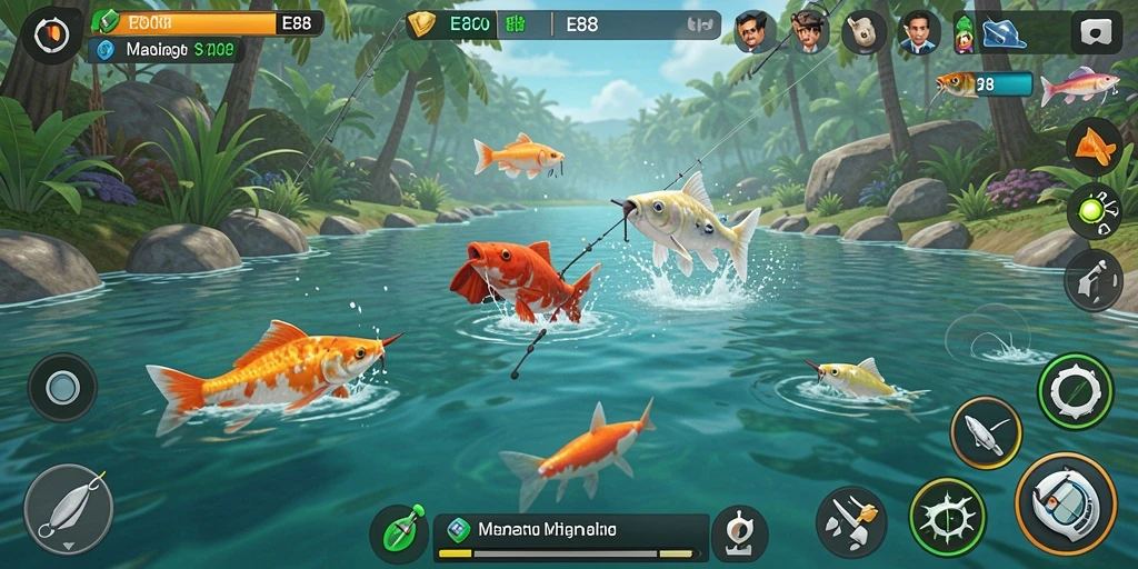 Tampilan gameplay E88 yang memukau dengan suasana memancing yang realistis.