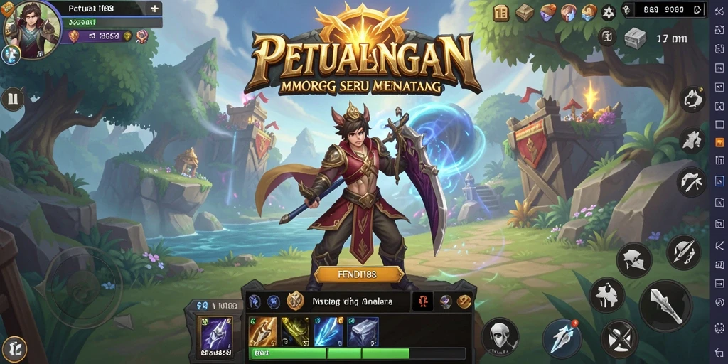 Screenshot utama dari gameplay FENDI188 menampilkan pertempuran epik dalam dunia MMORPG.
