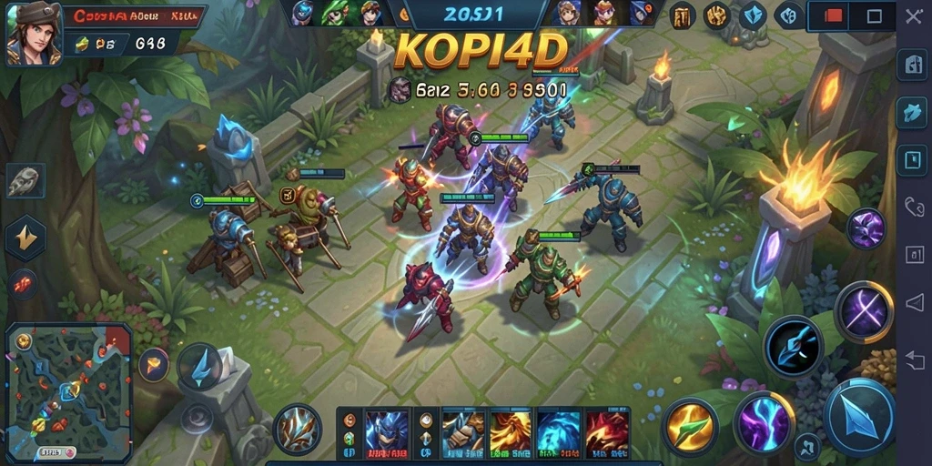 Screenshot KOPI4D yang menunjukkan pertarungan seru dalam permainan MOBA.