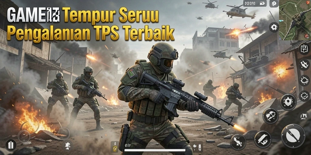 Screenshot MAMEN123 menampilkan aksi pertempuran seru dalam mode TPS.