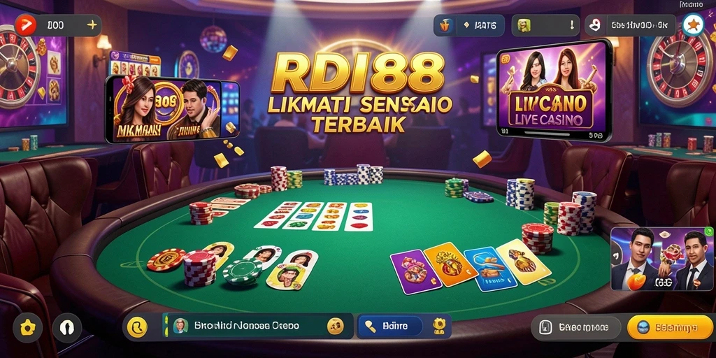 Screenshot utama RDI88 menampilkan dealer live dalam permainan kasino.