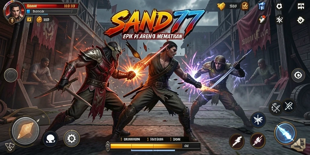Gameplay SAND77 menampilkan pertarungan karakter yang mendebarkan.