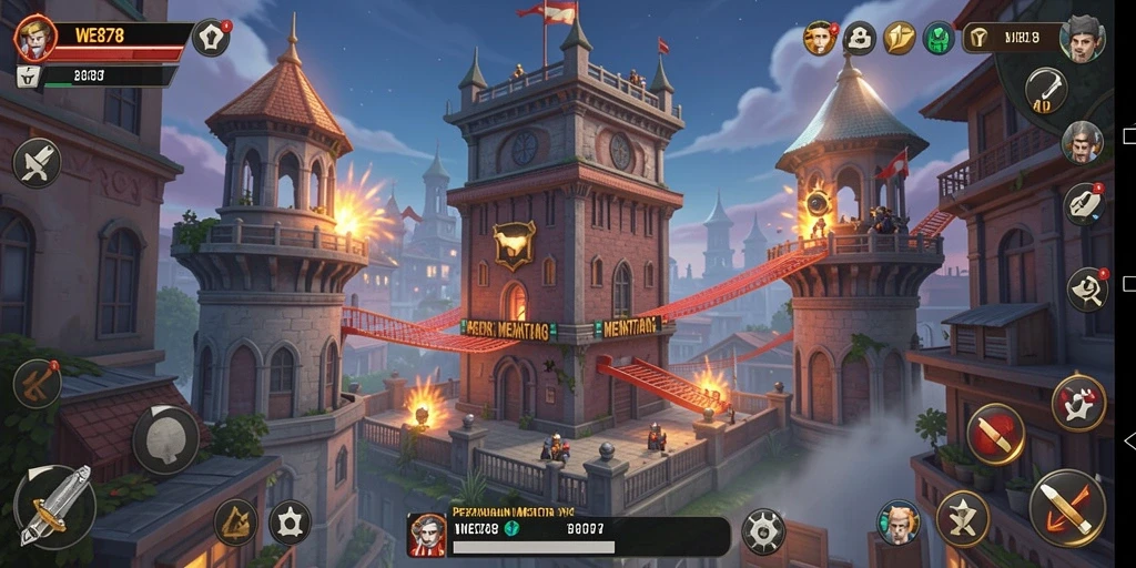 Tangkapan layar gameplay WE878 yang menampilkan aksi menara pertahanan.